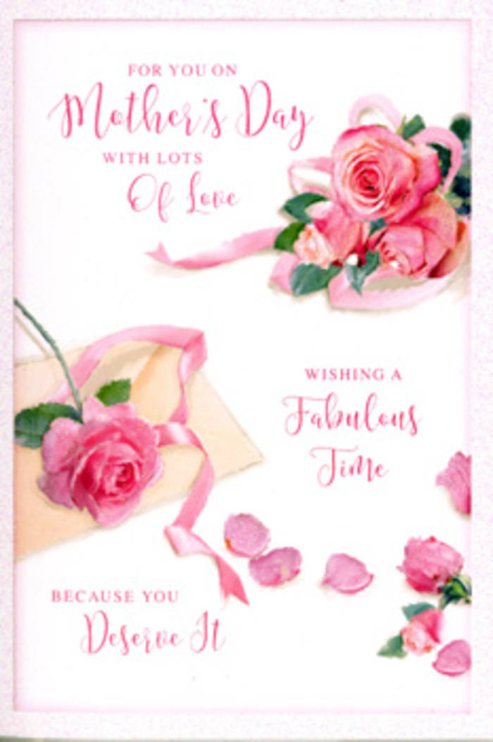 In this Mother's Day card, the artwork captures the quiet elegance of a florist's display, translated into soft ink and colour. At one edge of the design, a trio of fully opened pink roses forms a focal point, their petals unfolding in generous layers that shift from the palest blush at the outer edges to deeper pink towards the centres. Nearby, additional roses rest in loose clusters, echoing the feel of a hand-tied bouquet that might be arranged for a family in Kingsbury or Alperton. Scattered across the card's smooth white background are delicate rose petals, each shaped with subtle shading so they appear almost weightless, as if a light breeze through a Brent Cross window had just carried them to rest. A pastel ribbon weaves gently through the blooms, its soft pink band curling naturally, suggesting the careful finishing touch a local florist would add before sending flowers out for same-day delivery around Cricklewood. The lighting within the illustration feels warm and calm, reminiscent of early spring sunshine breaking through over Roundwood Park, giving the roses a gentle glow and casting faint, flattering shadows. Flowing calligraphy in an elegant, slightly swirling style overlays the scene, its message filled with gratitude and admiration for mothers and mother figures. The text and florals are carefully balanced so the card feels neither crowded nor sparse; there is room for the eye to rest on the open petals, the fallen confetti of rose pieces, and the looping ribbon. Though the viewer cannot smell them, the roses seem freshly fragrant, echoing the experience of opening the door to a flower delivery in Brent-soft, welcoming, and full of heartfelt emotion.